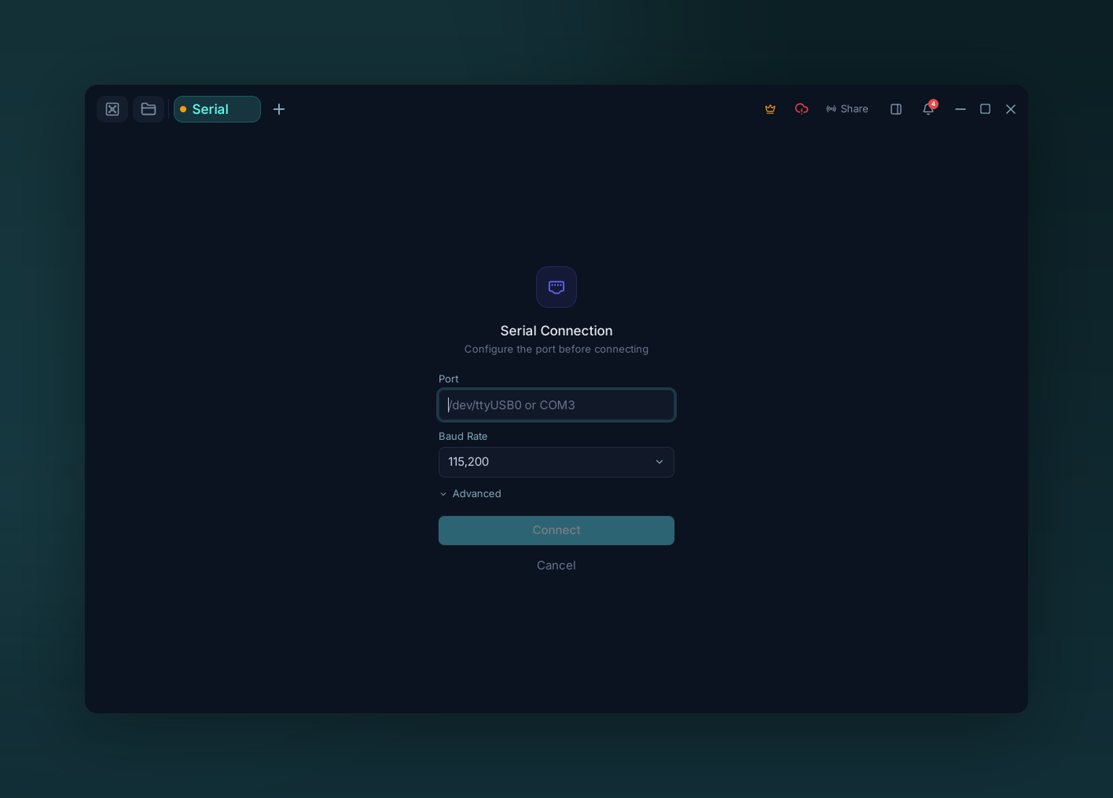 The serial connection form