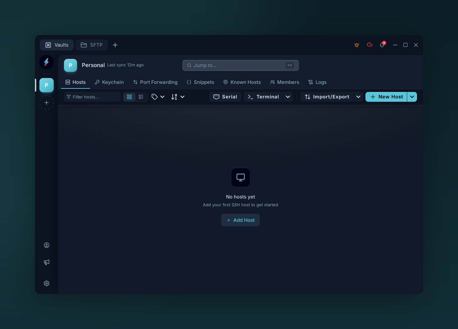 The Hosts page with the Add host button