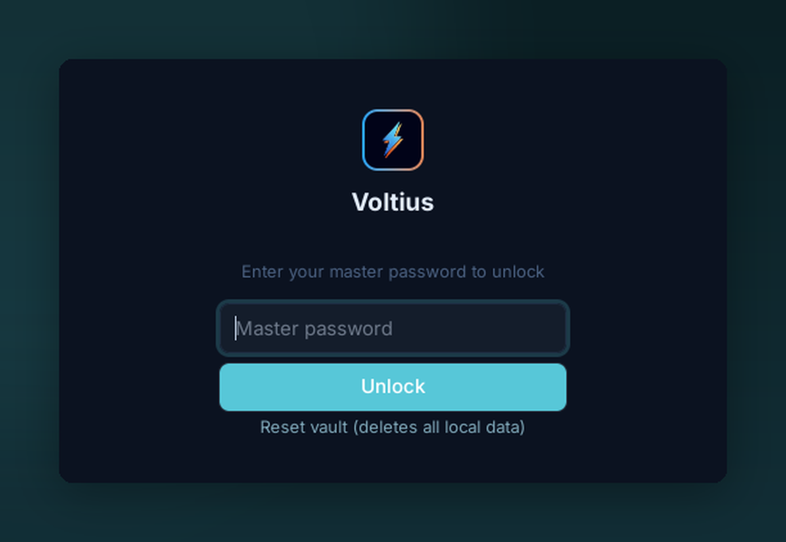 The launch unlock screen prompting for the master password, with an Unlock button