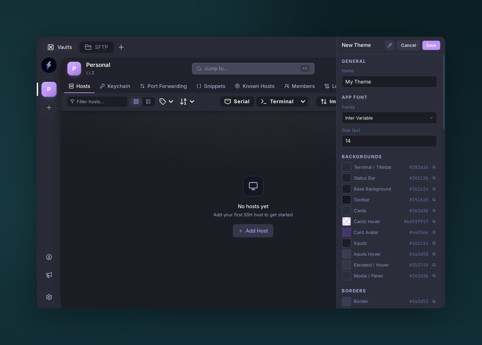 The Theme Creator with app color groups